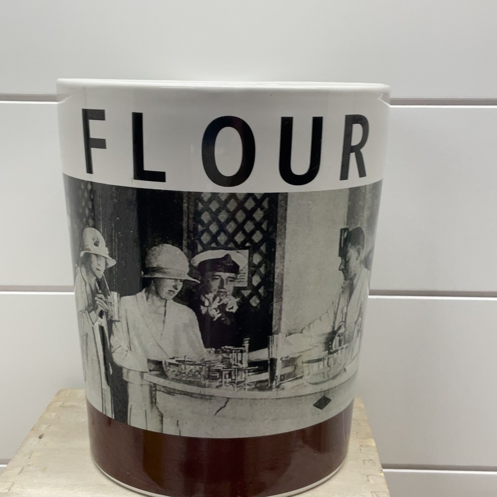 Tognana Italy Porcelain Flour Farine Canister Vintage Cafe Scene White Brown